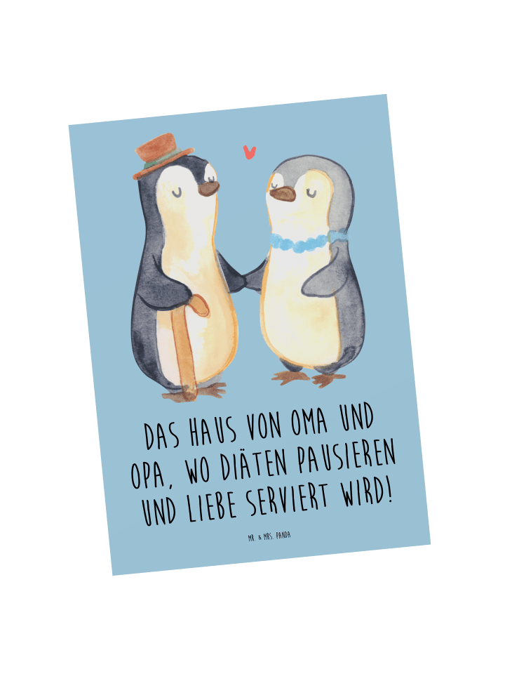 Mr. & Mrs. Panda Postkarte Großelternliebe mit Spruch in Blau Pastell günstig kaufen onesize