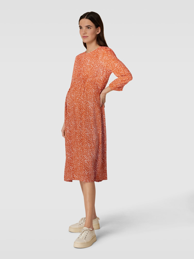 Umstands-Kleid aus reiner Viskose mit Allover-Muster in rostrot