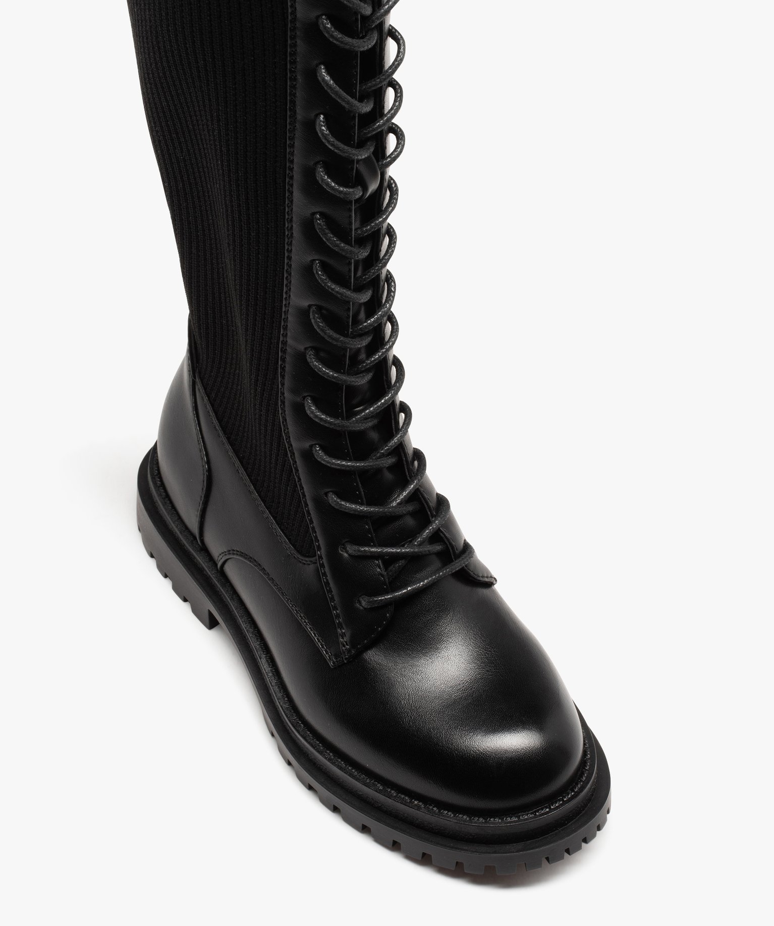 Bottes fille plates unies à lacets et tige chaussette noir | GEMO
