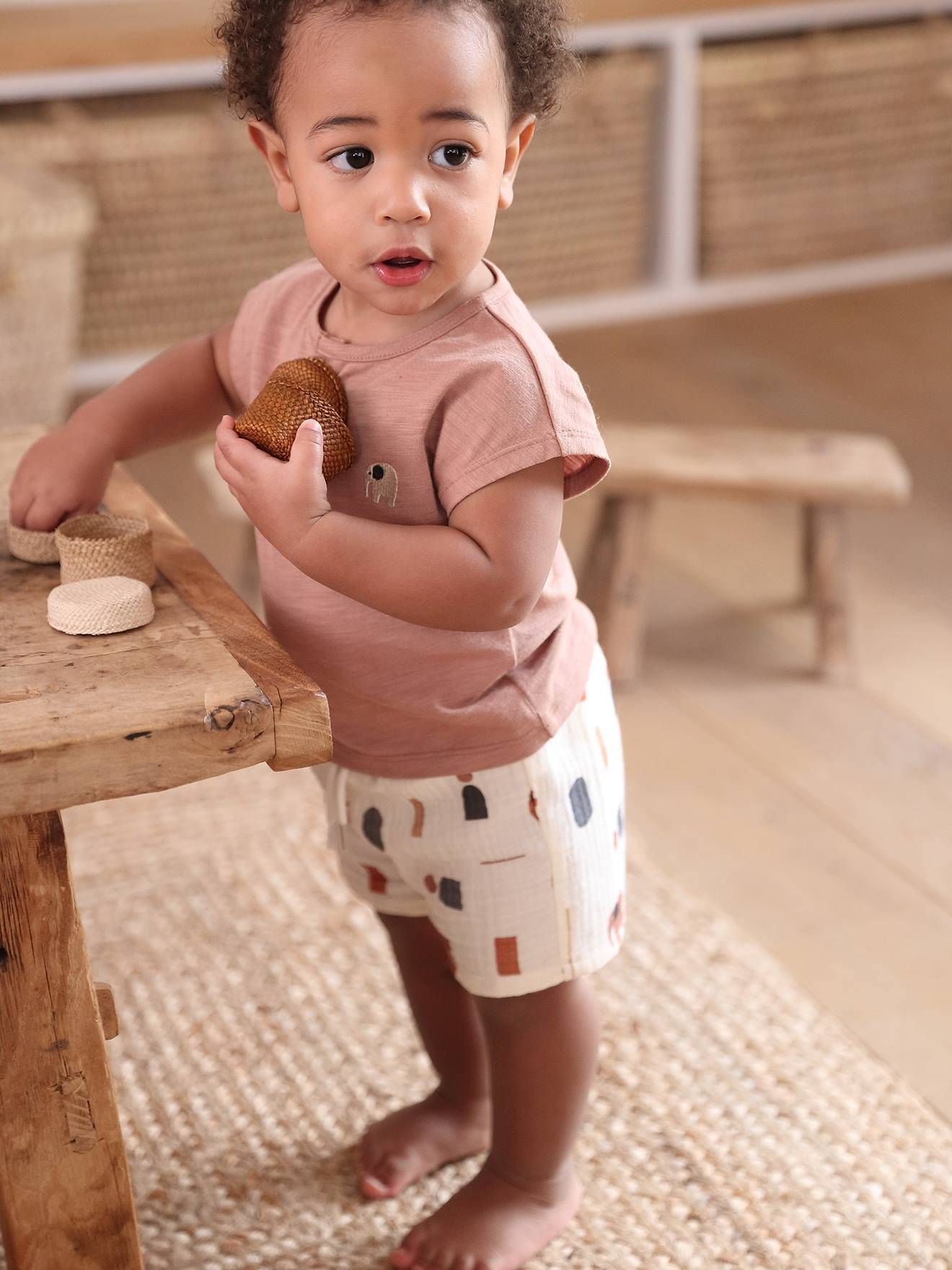 Vertbaudet Baby-Set: T-Shirt & Shorts - mokka