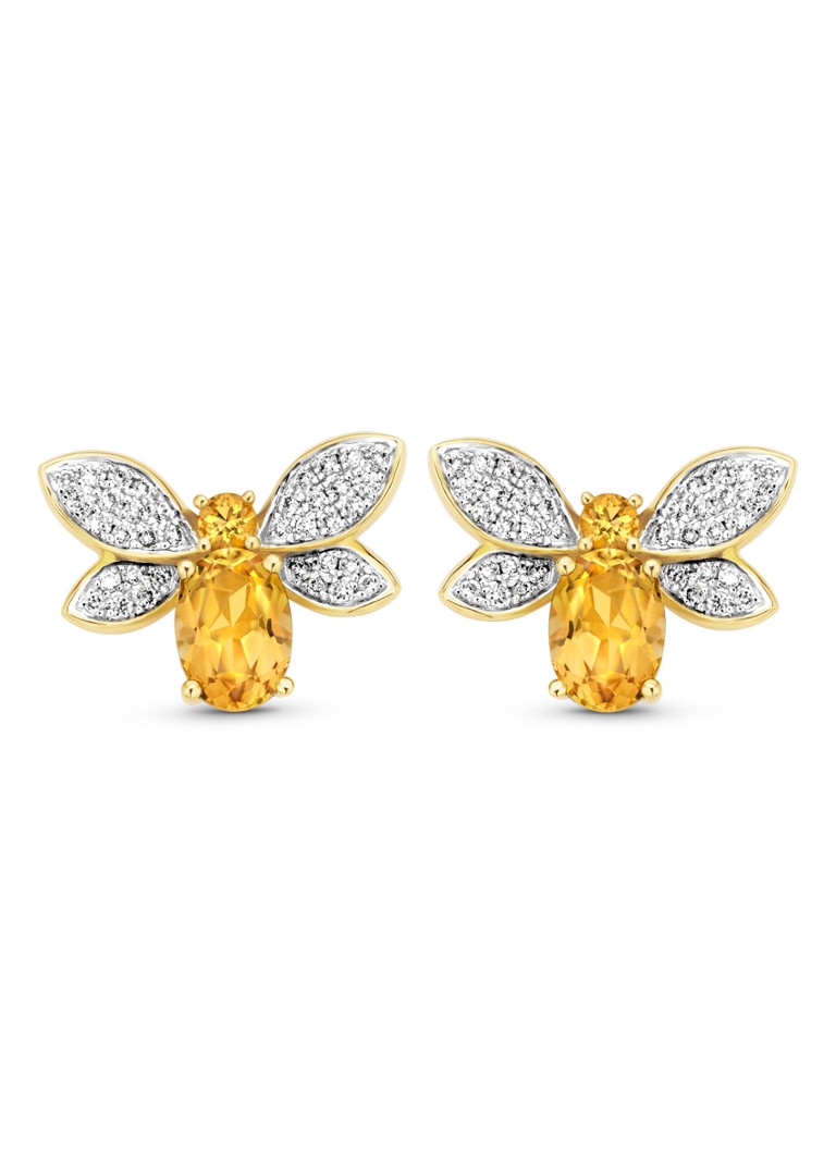 Diamond Point Yellow Gold Earrings 1.55 ct Citrine Queen Bee