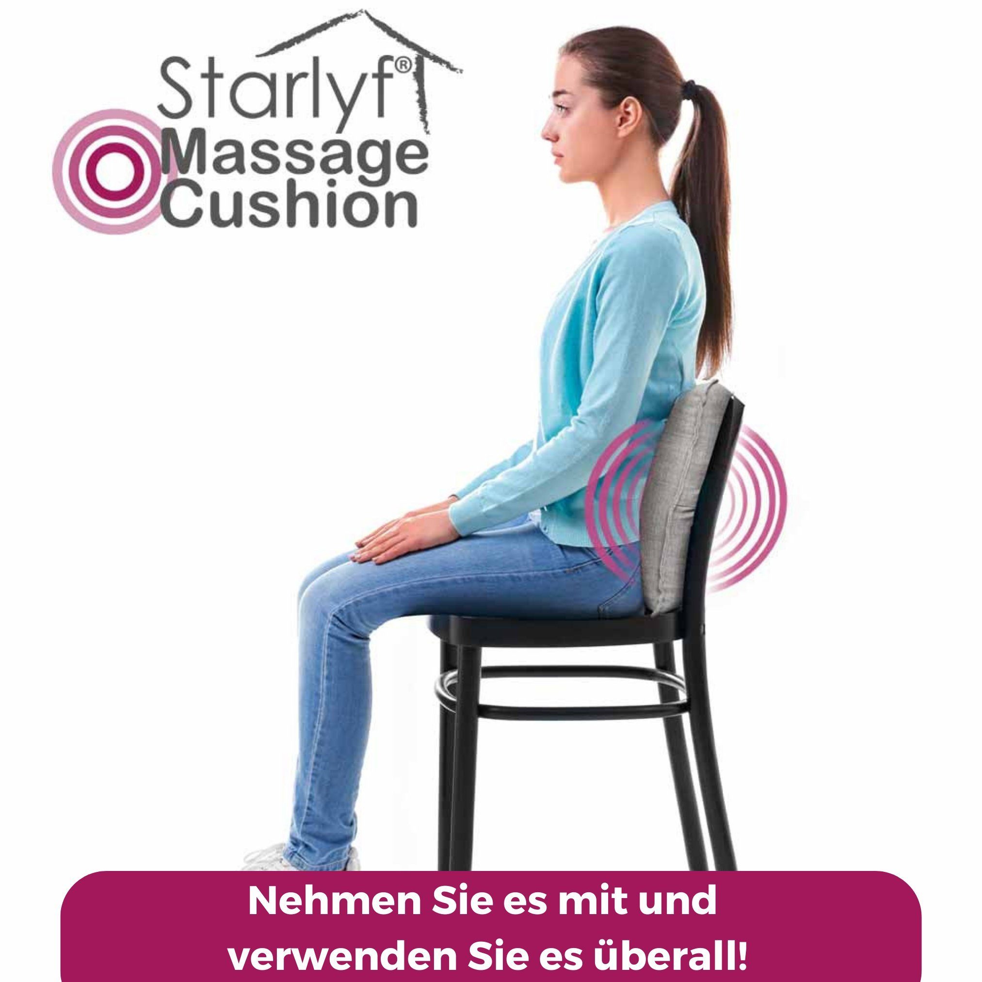 Starlyf Massagekissen Massage Cushion, 1-tlg., Massage Kissen mit Vibrationstechnik, 37x37 cm, grau