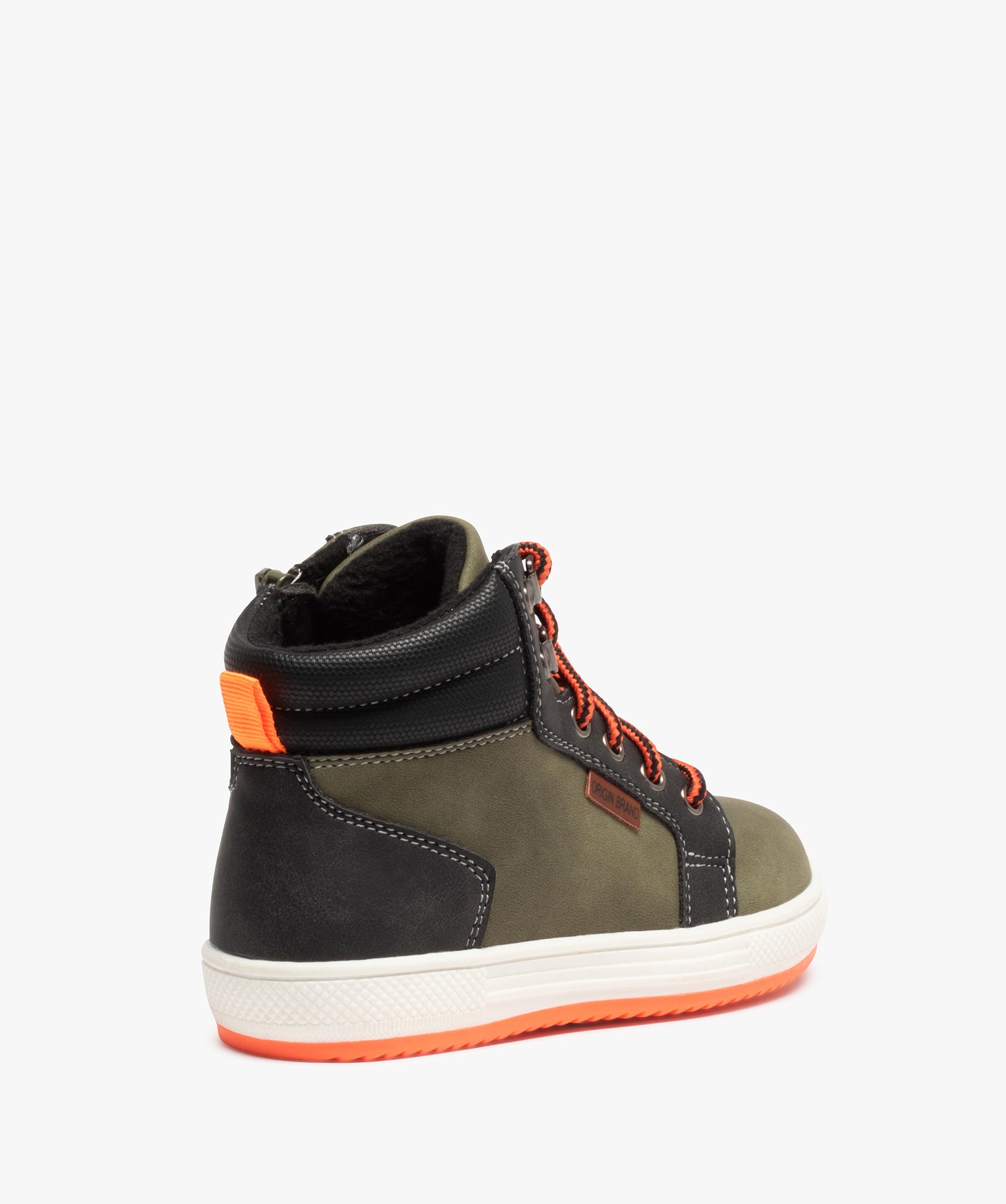 Boots fourrées Garçon à lacets bicolores et zip kaki | GEMO