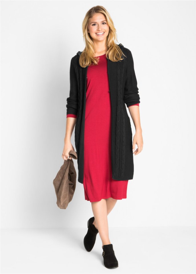 Longstrickjacke mit Kapuze
