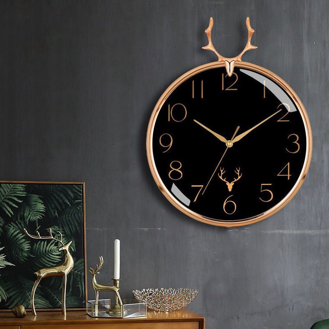 HOPPO~ Wanduhr 45cm moderne kreative Hirschkopf-Wanduhr, stilvolle stille Wanduhr