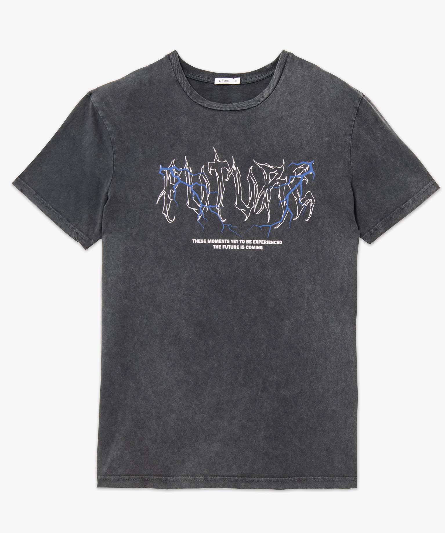Tee-shirt manches courtes délavé et imprimé homme noir | GEMO