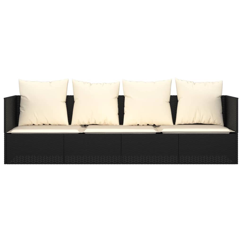 vidaXL Gartenliege Outdoor-Loungebett mit Kissen Schwarz Poly Rattan, 1 St.