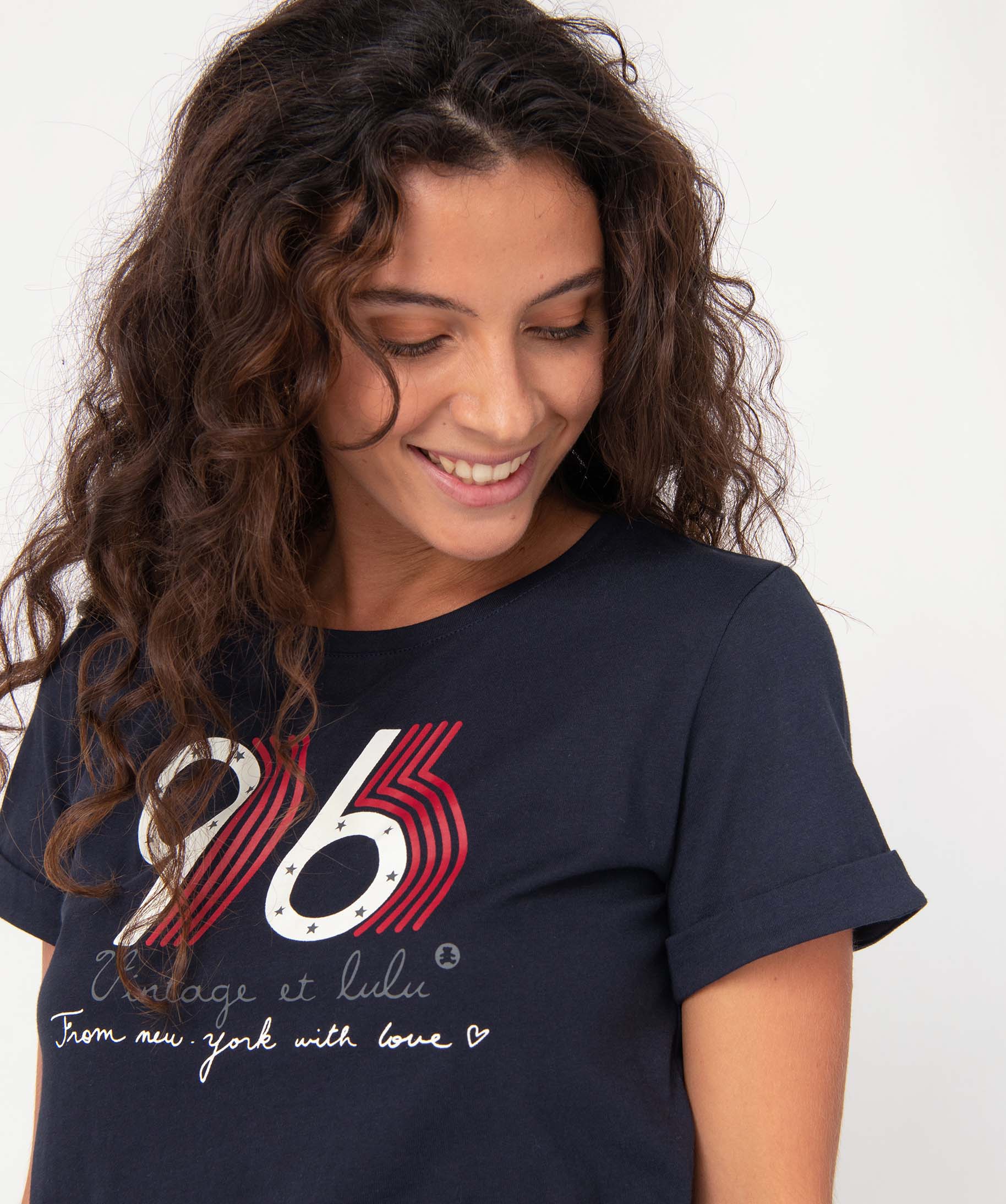Tee-shirt femme avec large inscription - LuluCastagnette marine | GEMO