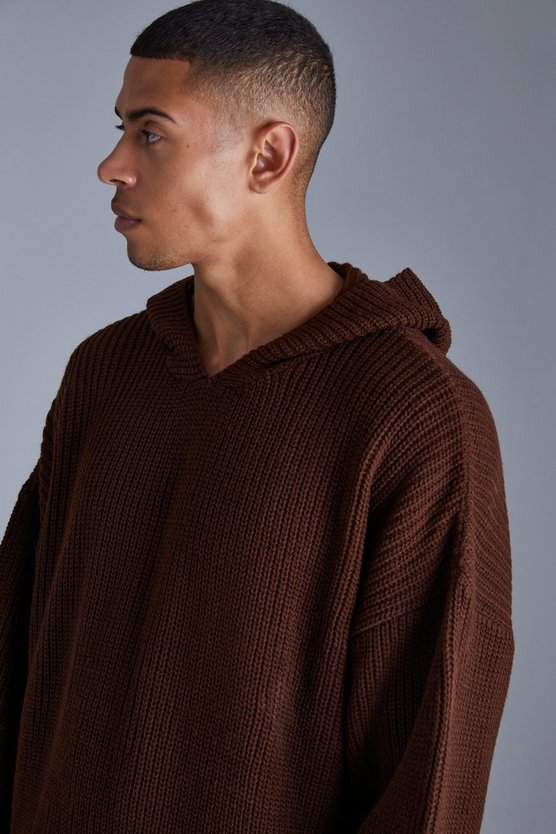 Kastiger gerippter Strick-Hoodie