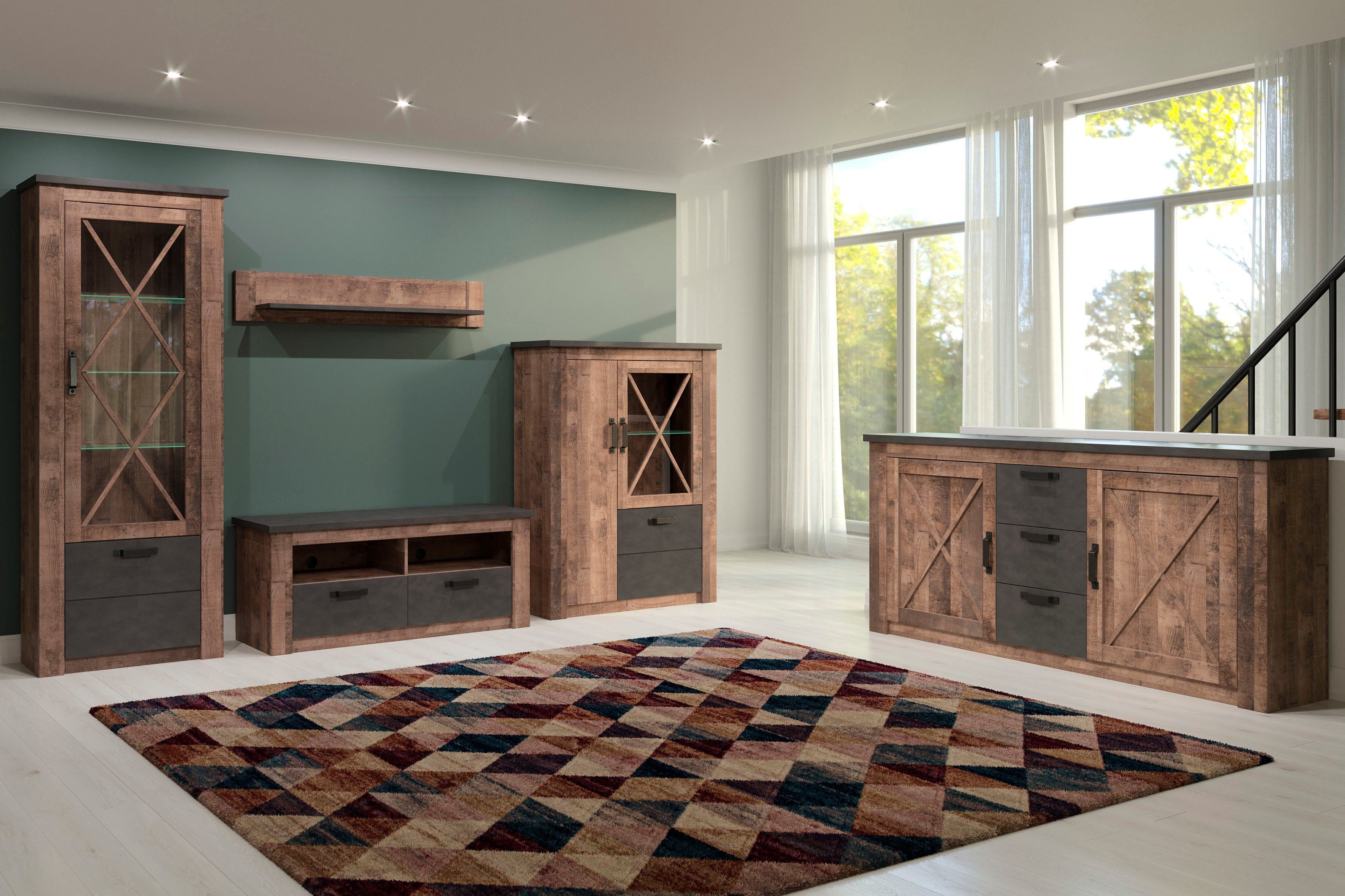 trendteam Wohnwand Granada, (4-St), Diagonale Sprossen