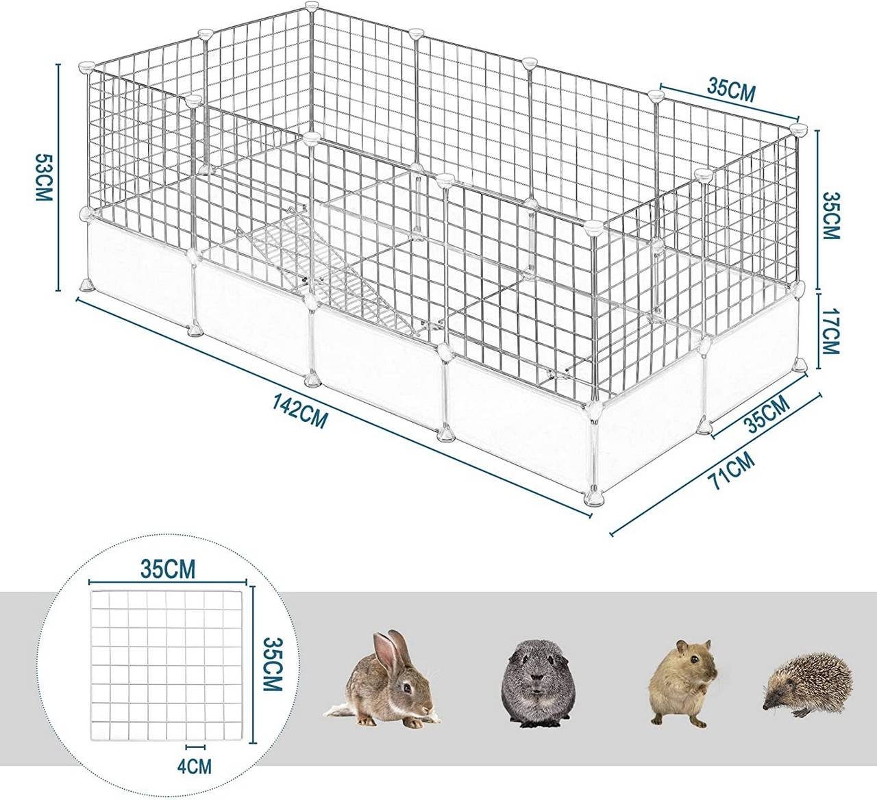 EUGAD Freigehege, Meerschweinchen Käfig, Kaninchen Gehege, Weiß 142x71x53cm