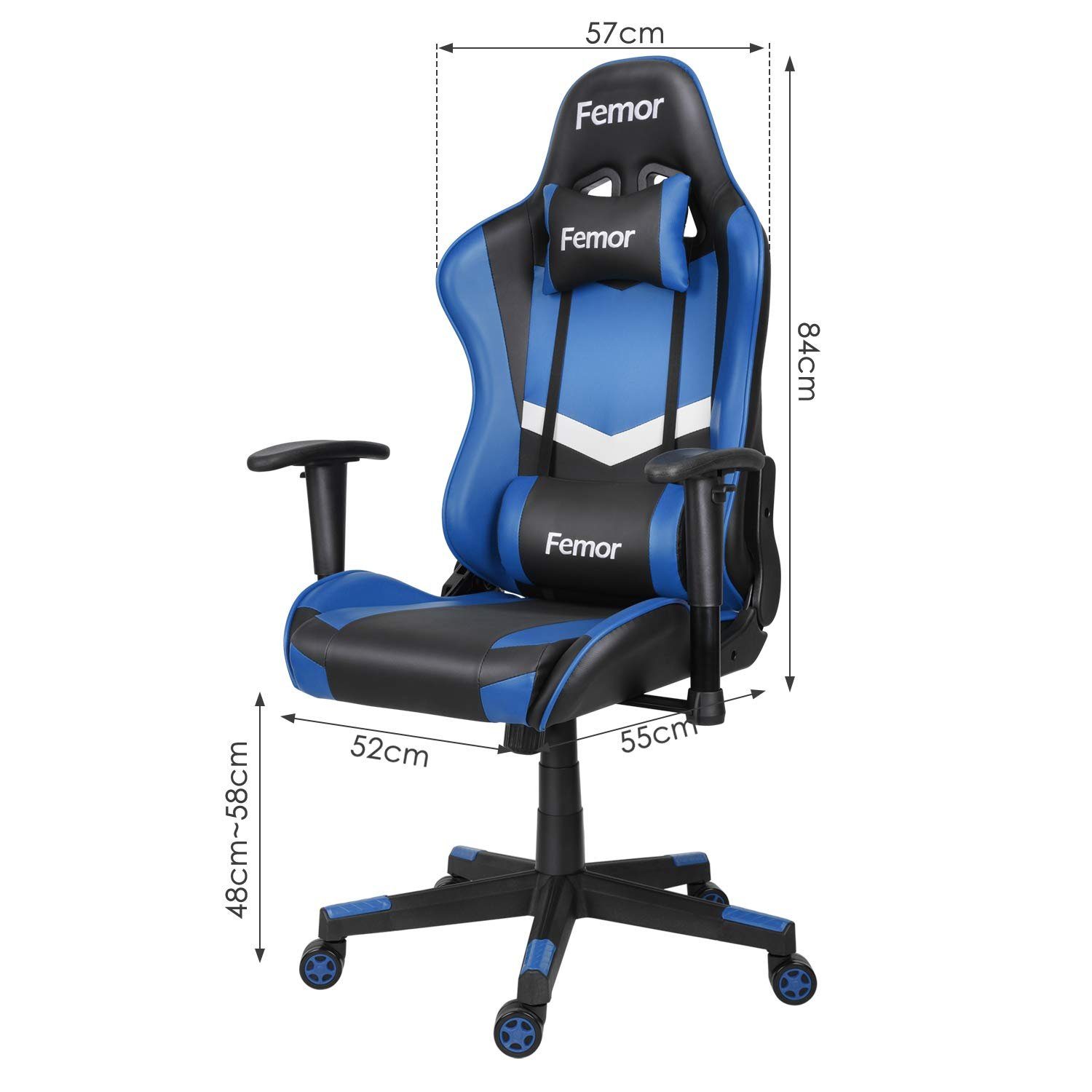 Femor Gaming Chair Gaming Stuhl, Gamer Stuhl 90°-160° Neigungswinkel
