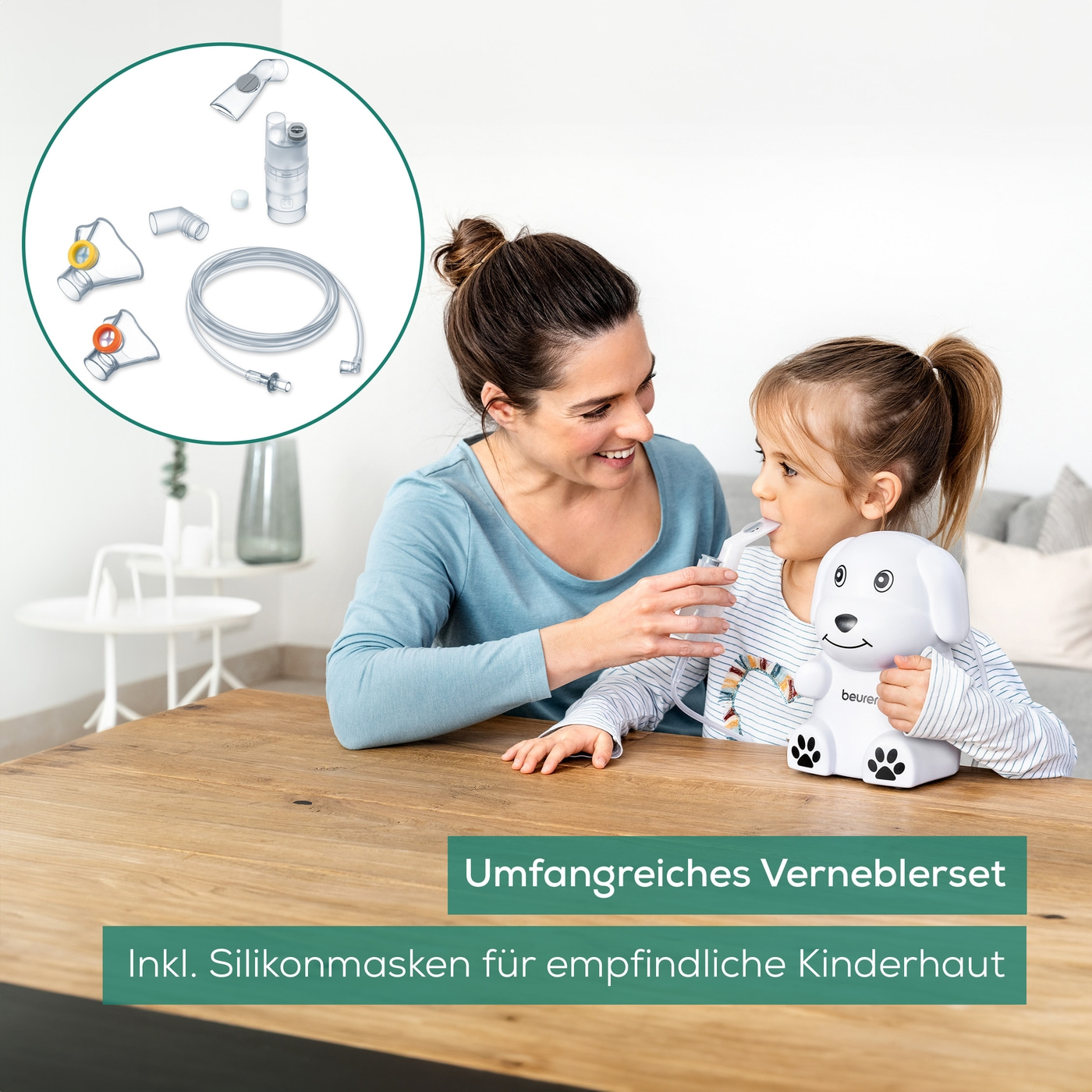 Beurer Inhalator IH 24 Kids-Kinder Inhalator in süßem Hundedesign mit Kompressor-Drucklufttechnologie