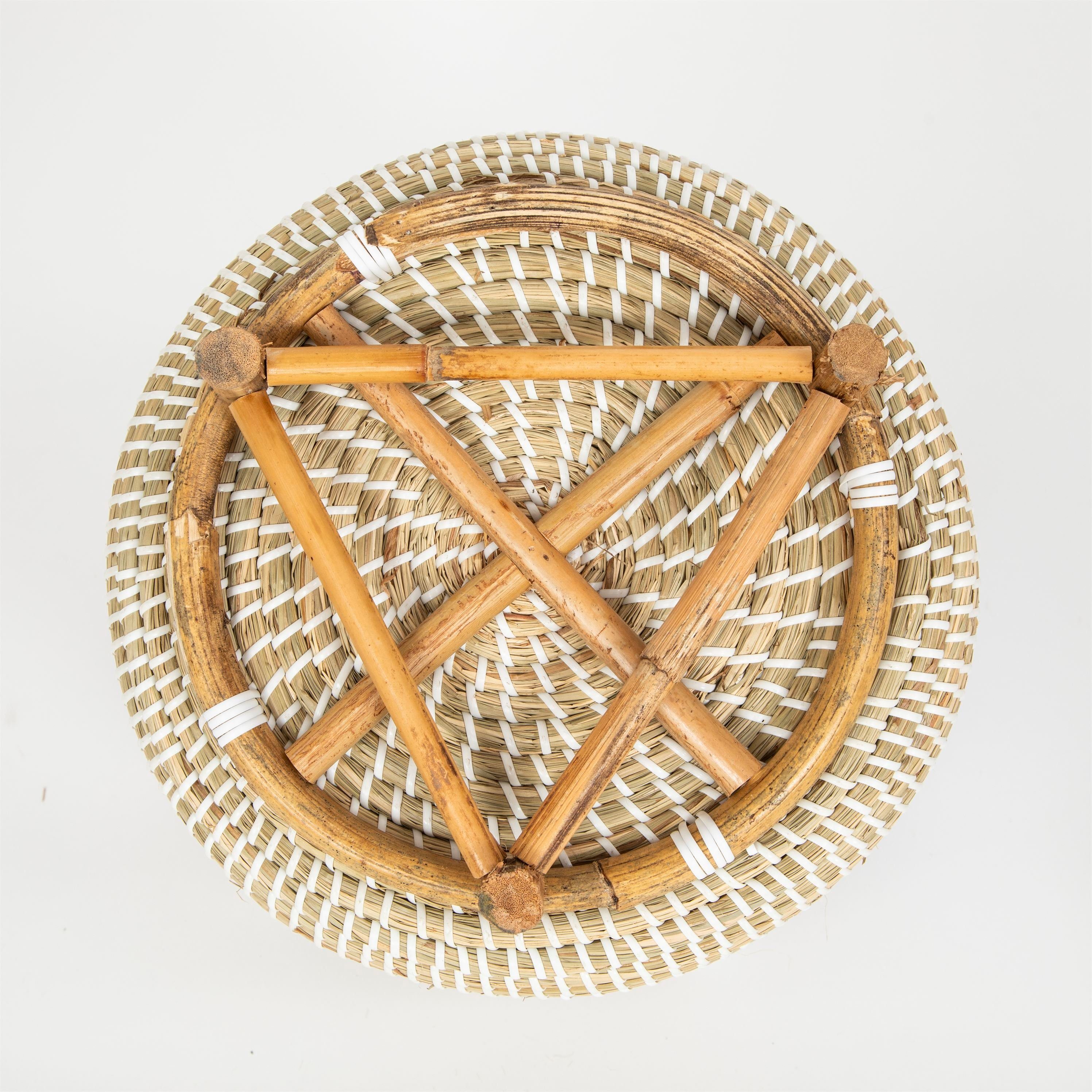 Terra Home Übertopf Pflanzenübertopf Seegras Rattan Ø33 H30 blau/türkis (mit Rattan Füßen, 1 St), Blumentopf Übertopf Füllkorb auf Holzbeinen blau/türkis
