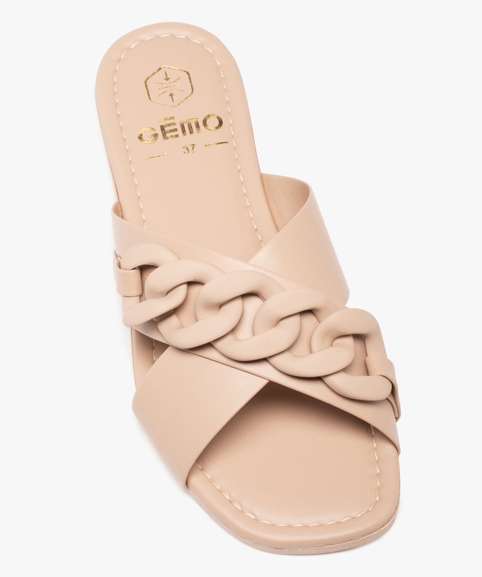 Mules femme à talon plat avec maillons de chane mats rose | GEMO