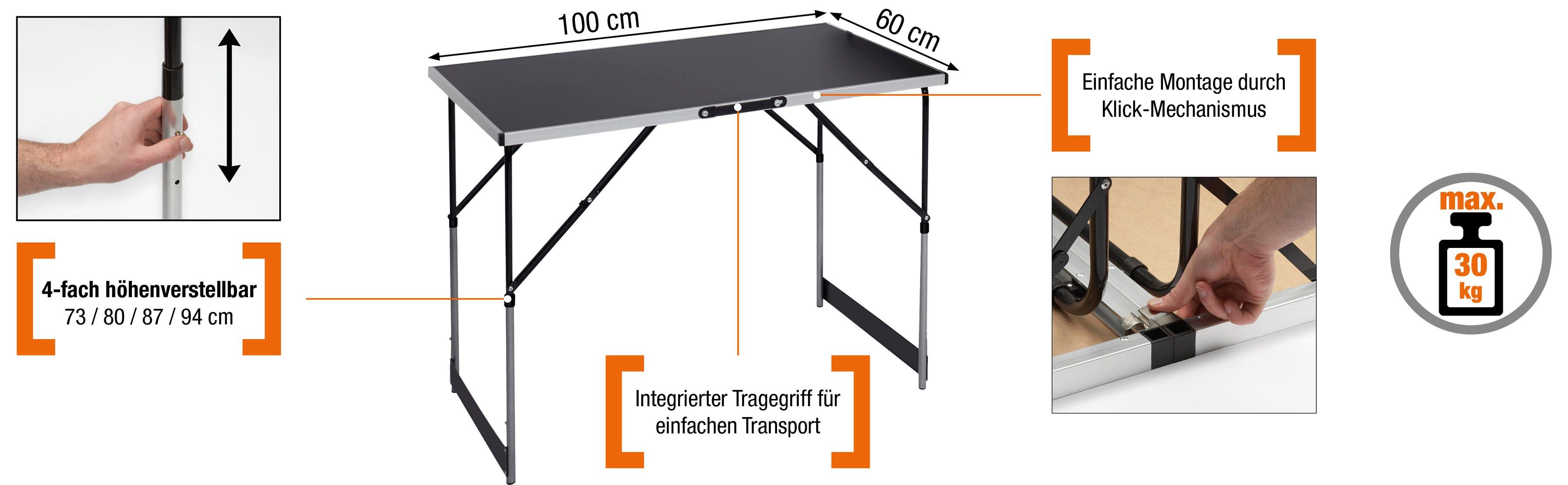 meister Arbeitstisch Multifunktionstisch 3-teilig (3-St), 73 - 94 cm (4-fach höhenverstellbar)