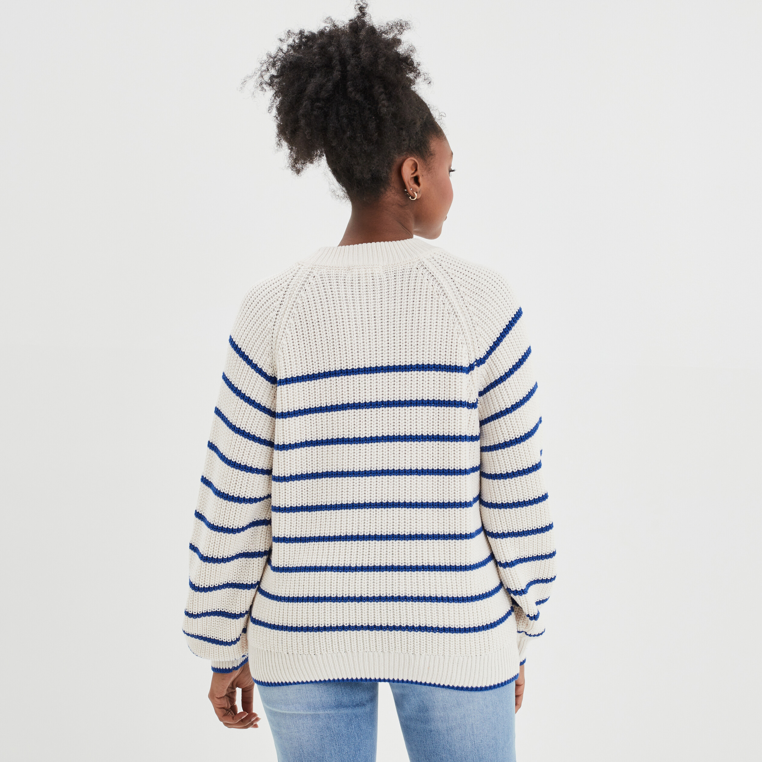 Pull col rond boutons épaule Creeks blanc femme | La Halle