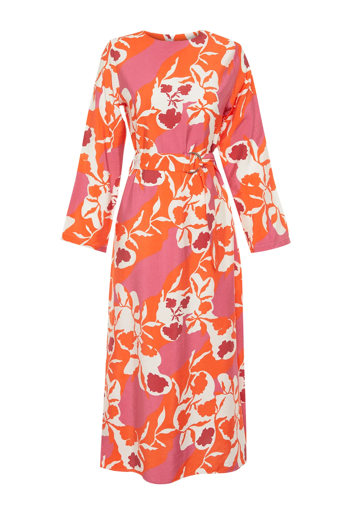 Trendyol Modest  Rosa gewebtes Blumenkleid mit Gürtel TCTSS24EB00049
