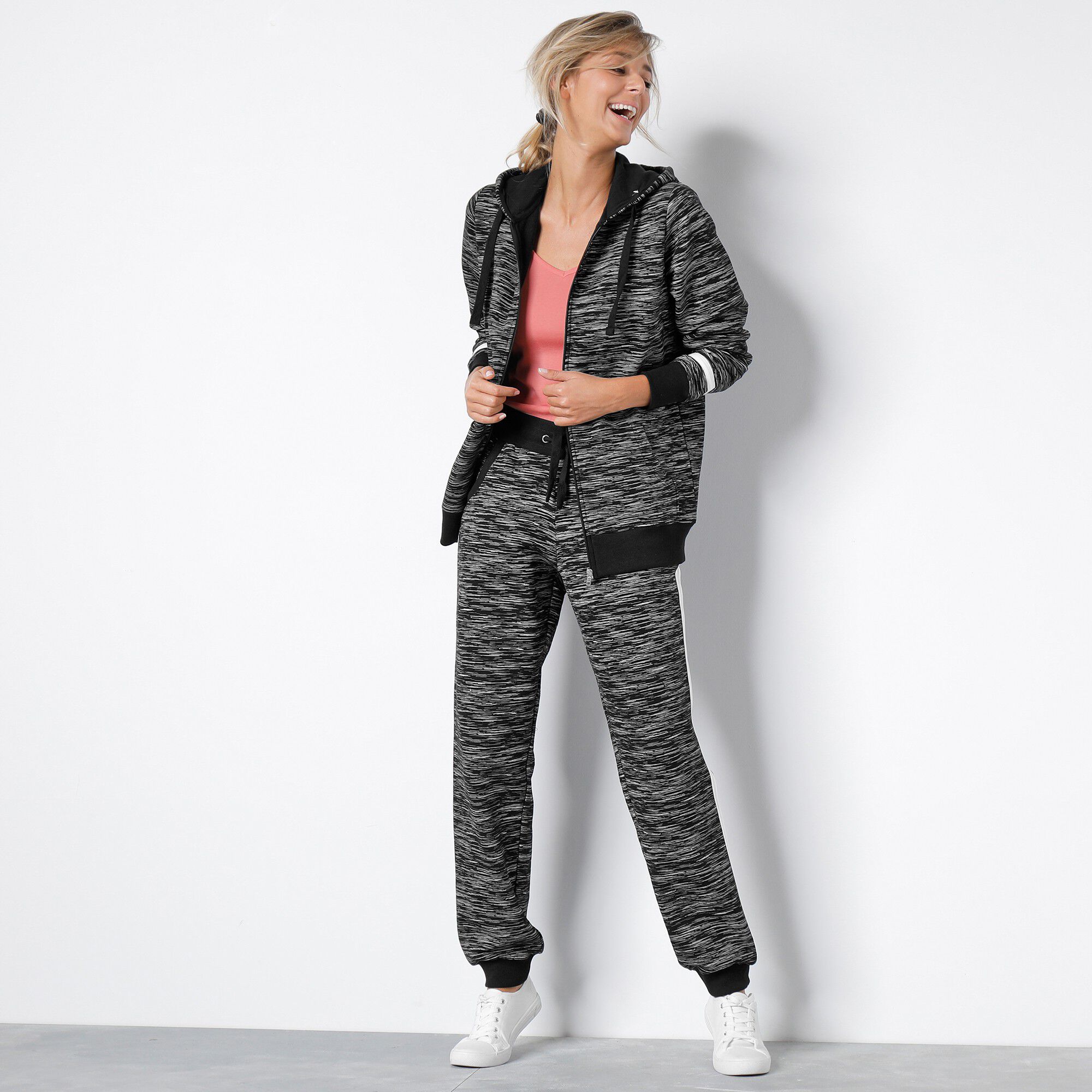 Pantalong jogging bicolore imprimé chiné