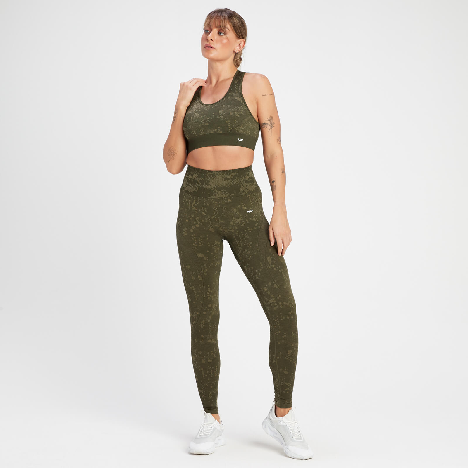 Brassière de sport à motif sans coutures MP Adapt pour femmes – Vert olive