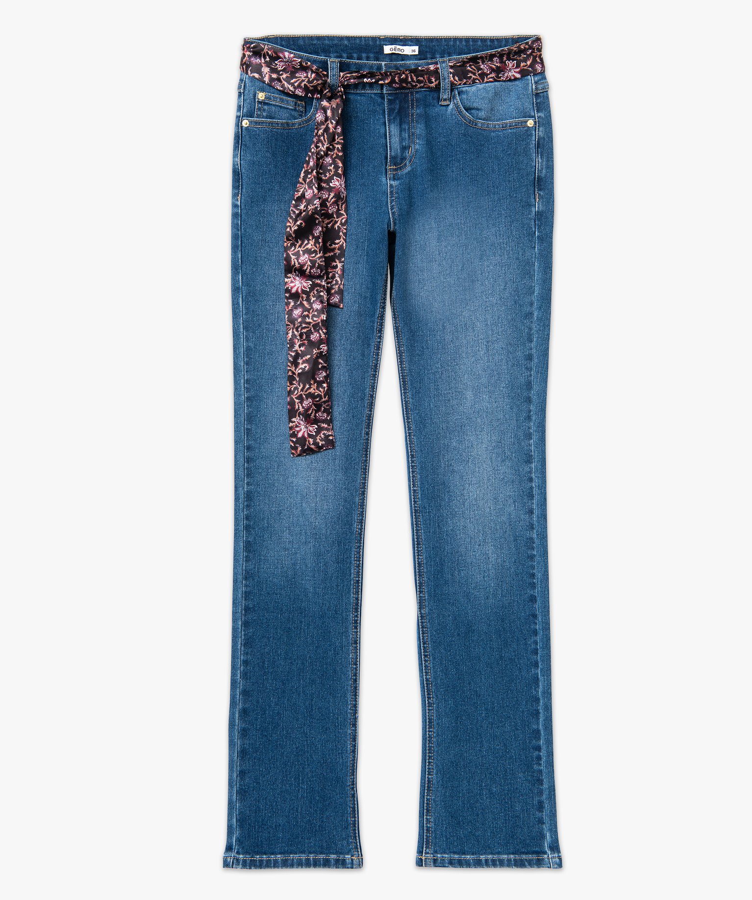 Jean Regular stretch avec ceinture foulard femme stone | GEMO