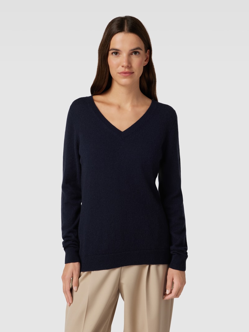 Strickpullover aus Kaschmir mit V-Ausschnitt in dunkelblau