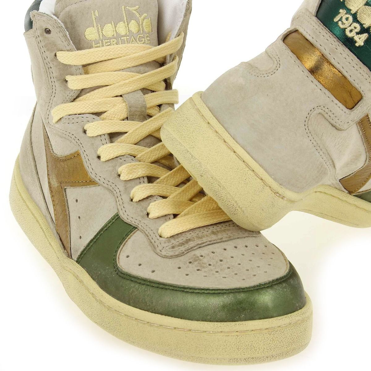 Diadora heritage  MI BASKET METAL OYSTER - Blanc cassé Doré