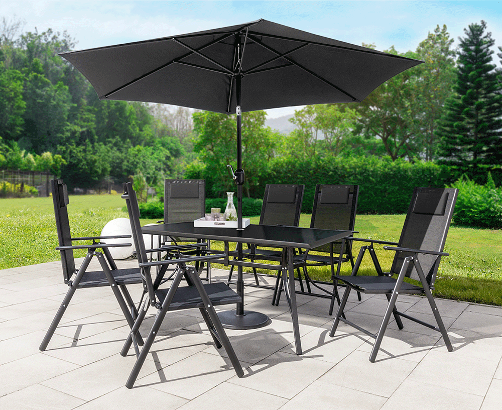 Better Home 8-tlg. Aluminium Sitzgarnitur mit Sonnenschirm schwarz