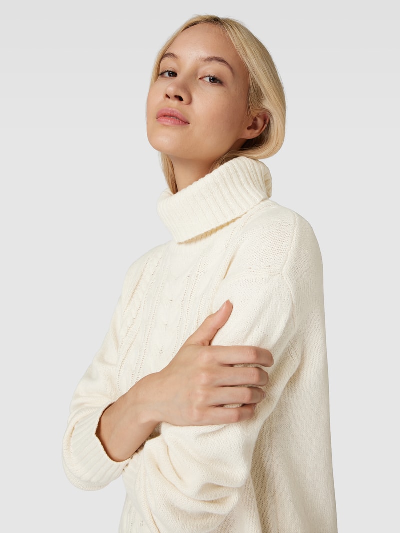 Strickpullover mit Zopfmuster in beige