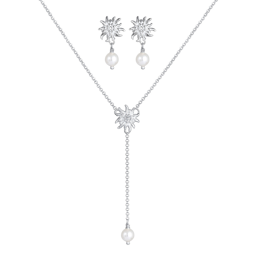 Elli Elli Ensemble de Bijoux Femmes Wiesn édelweiss set perle en argent sterling 925 collier