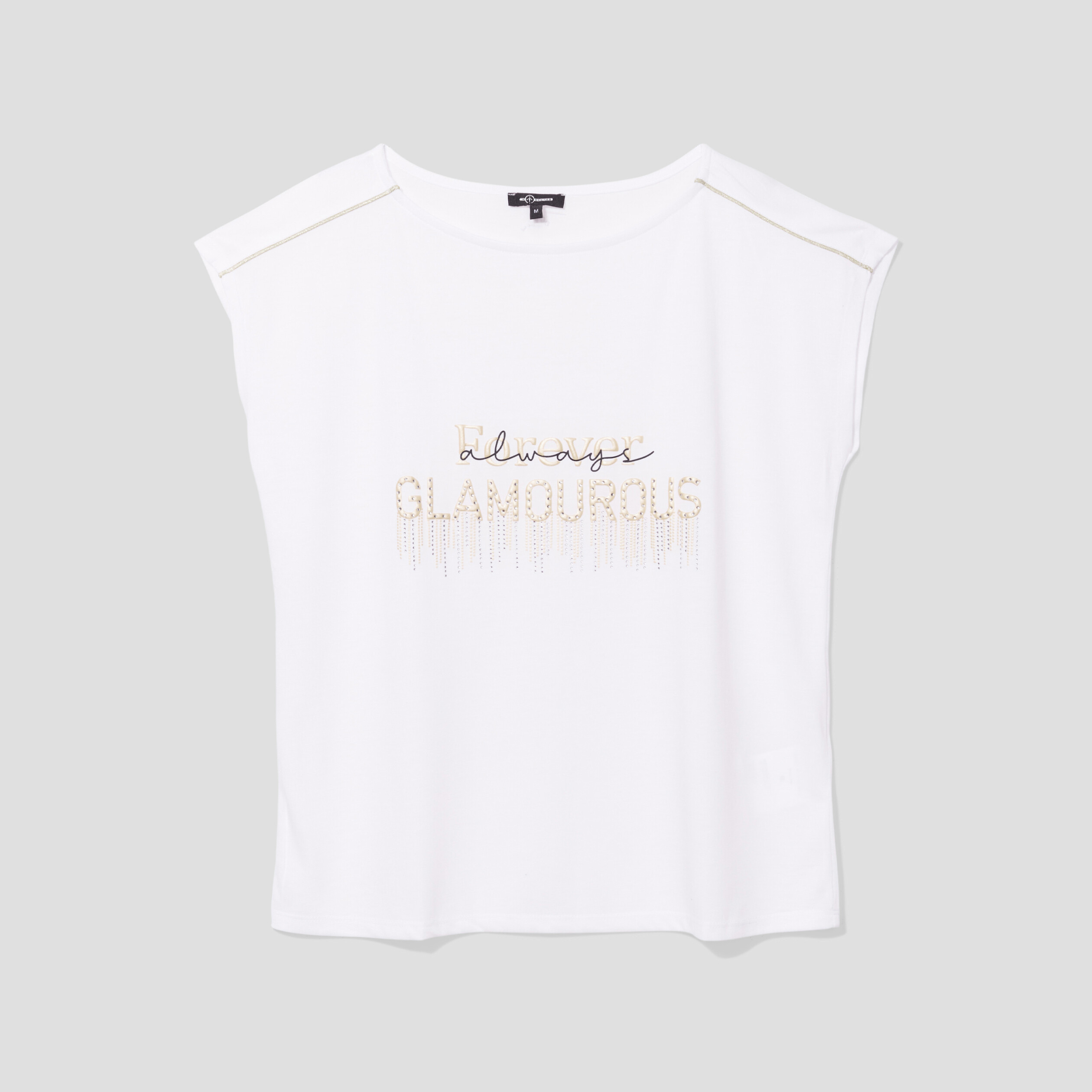 T-shirt col rond à strass Mosquitos ecru femme | La Halle
