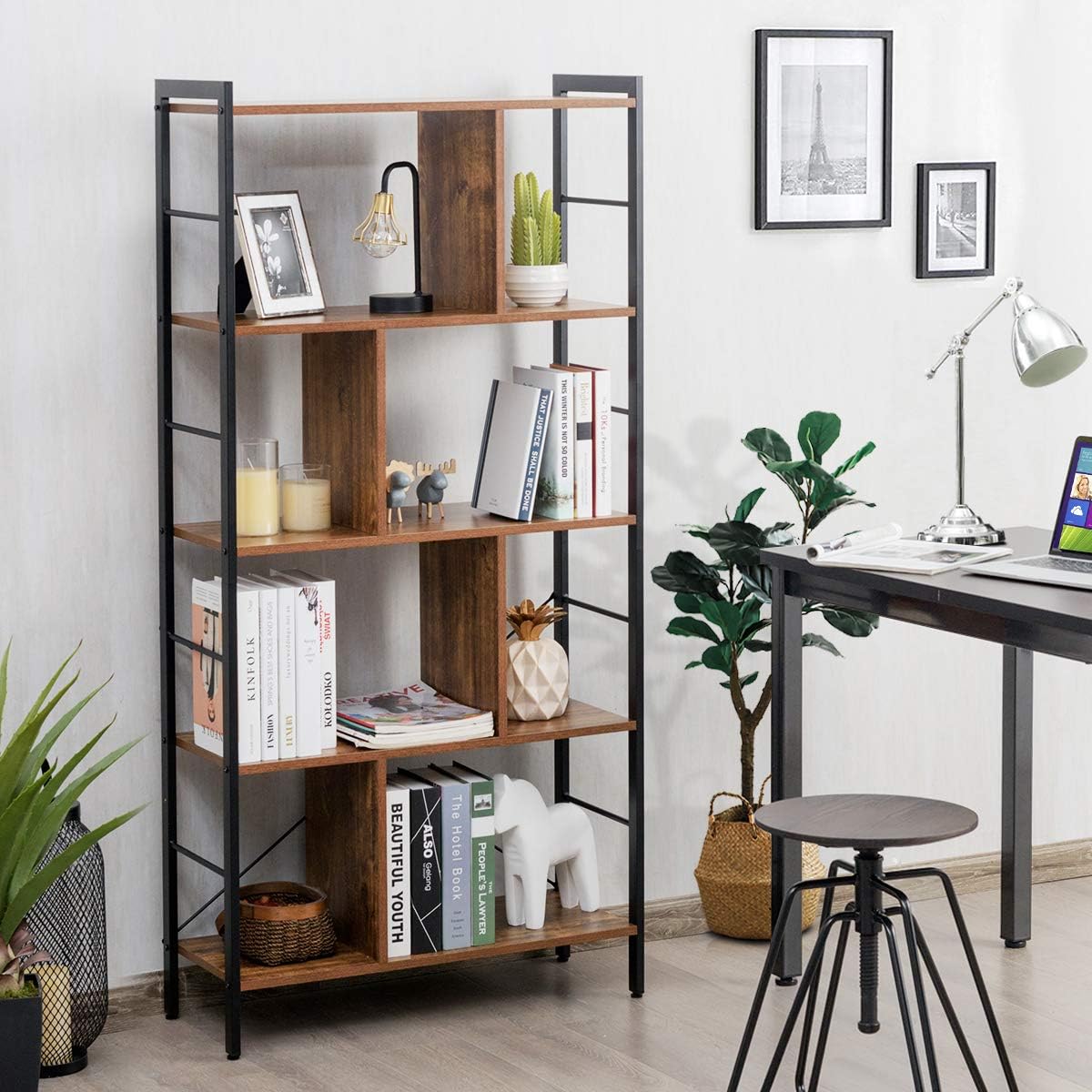 Costway COSTWAY Bücherregal mit 5 Ebenen, Regal im industriellen Design