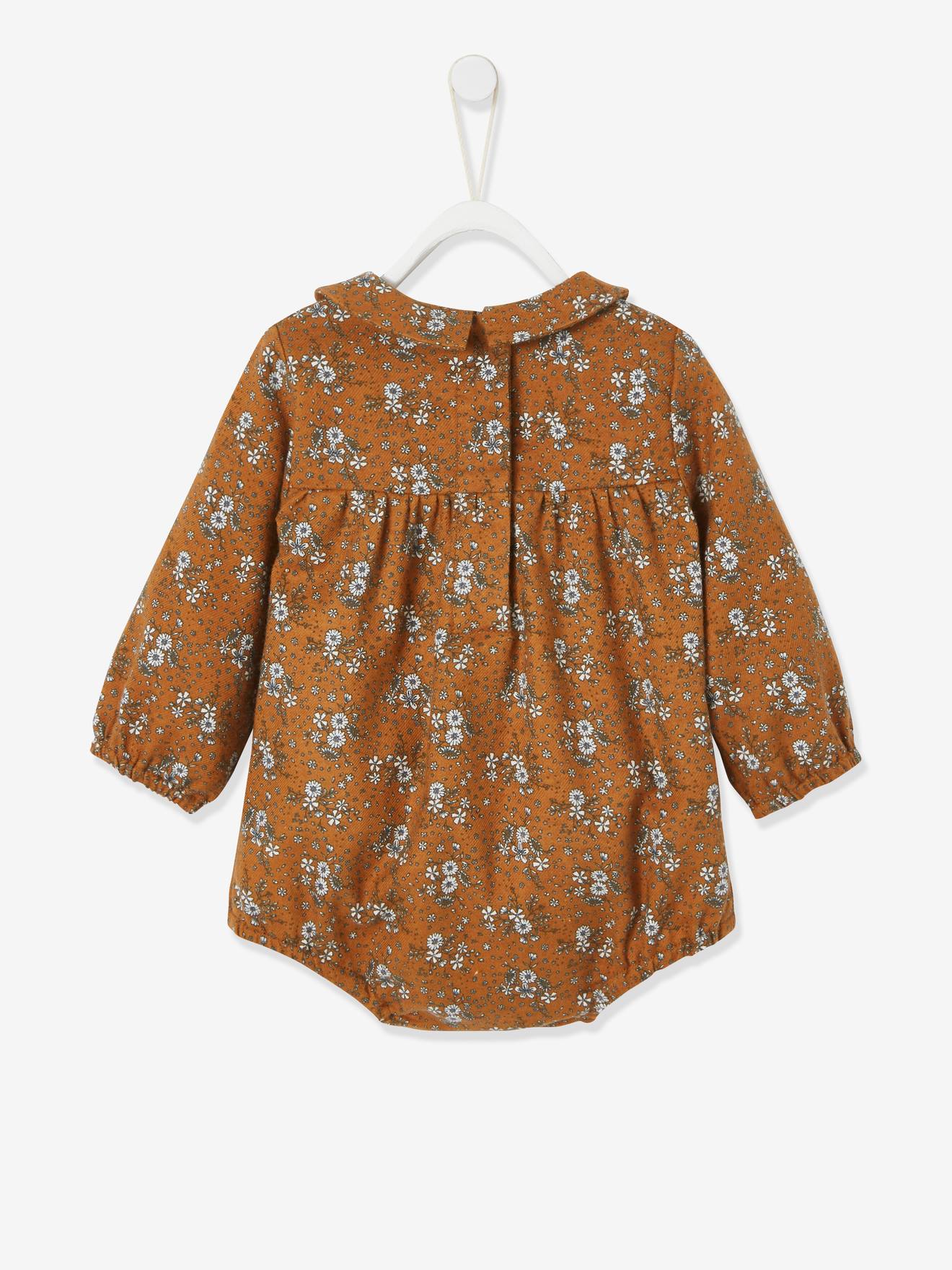 Barboteuse fleurie bébé manches longues caramel imprimé