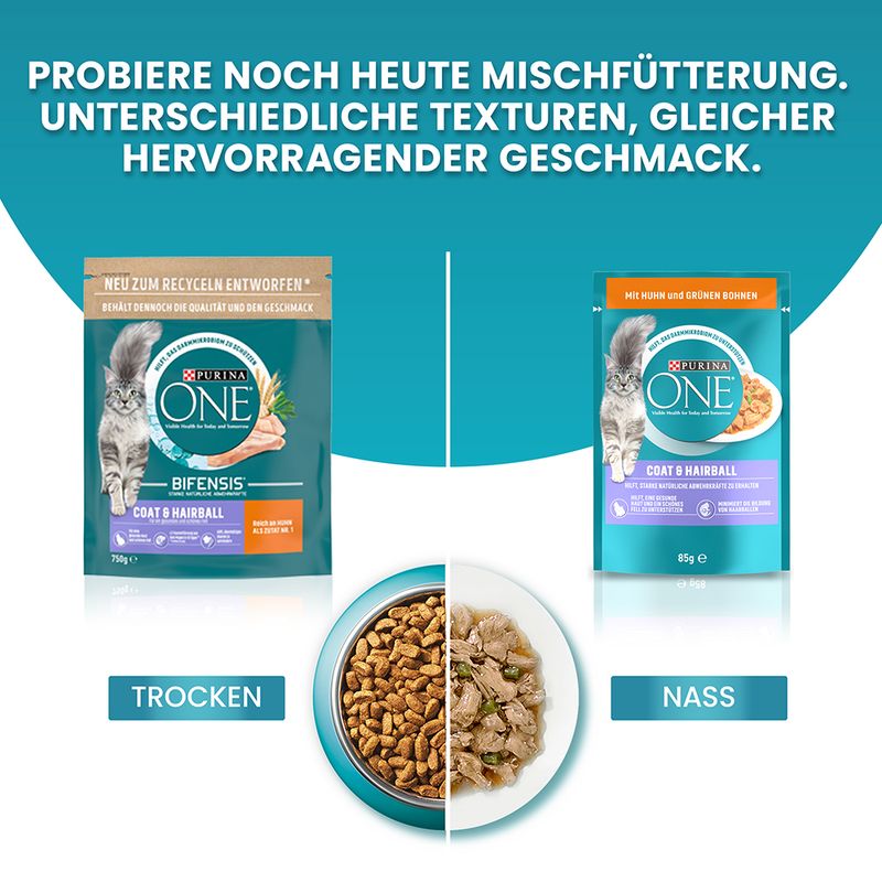 PURINA ONE Coat & Hairball mit Huhn & grünen Bohnen
