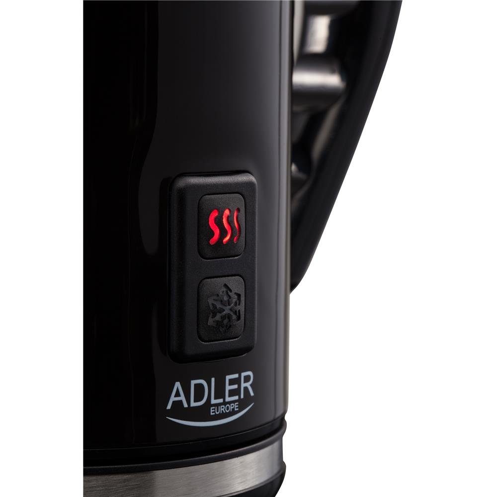 Adler Milchaufschäumer AD 4478, elektrischer Milchschäumer, 500 W, 115 ml / 240 ml, 360° System, Cappuccino, Latte Macchiatto, heiße Schokolade, kalt, warm, Milch, Edelstahl, elektrisch, schwarz