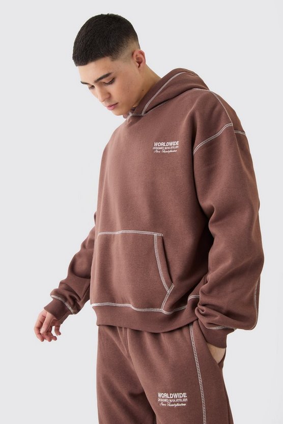 Kastiger Oversize Worldwide Hoodie mit Kontrast-Naht