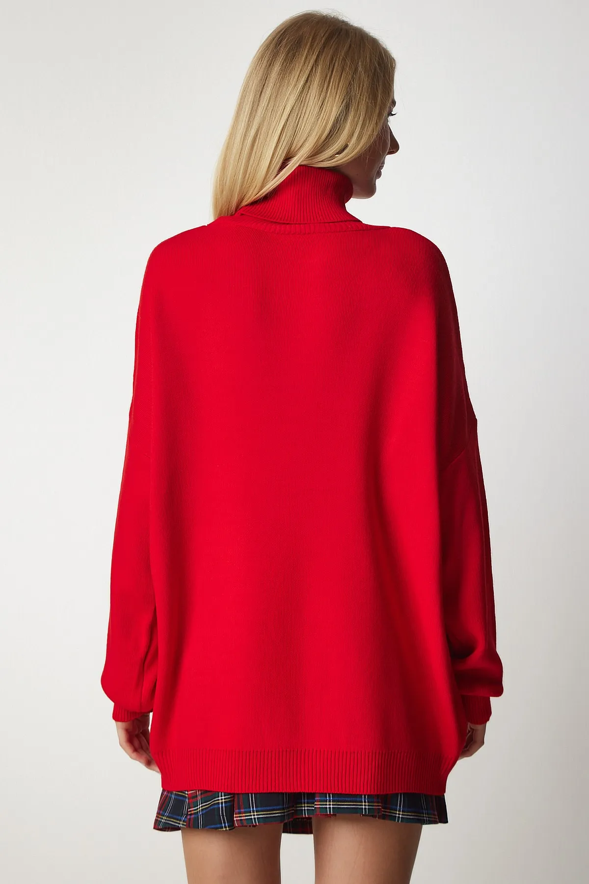 Happiness İstanbul  Roter Rollkragenpullover in Übergröße für Damen BV00084