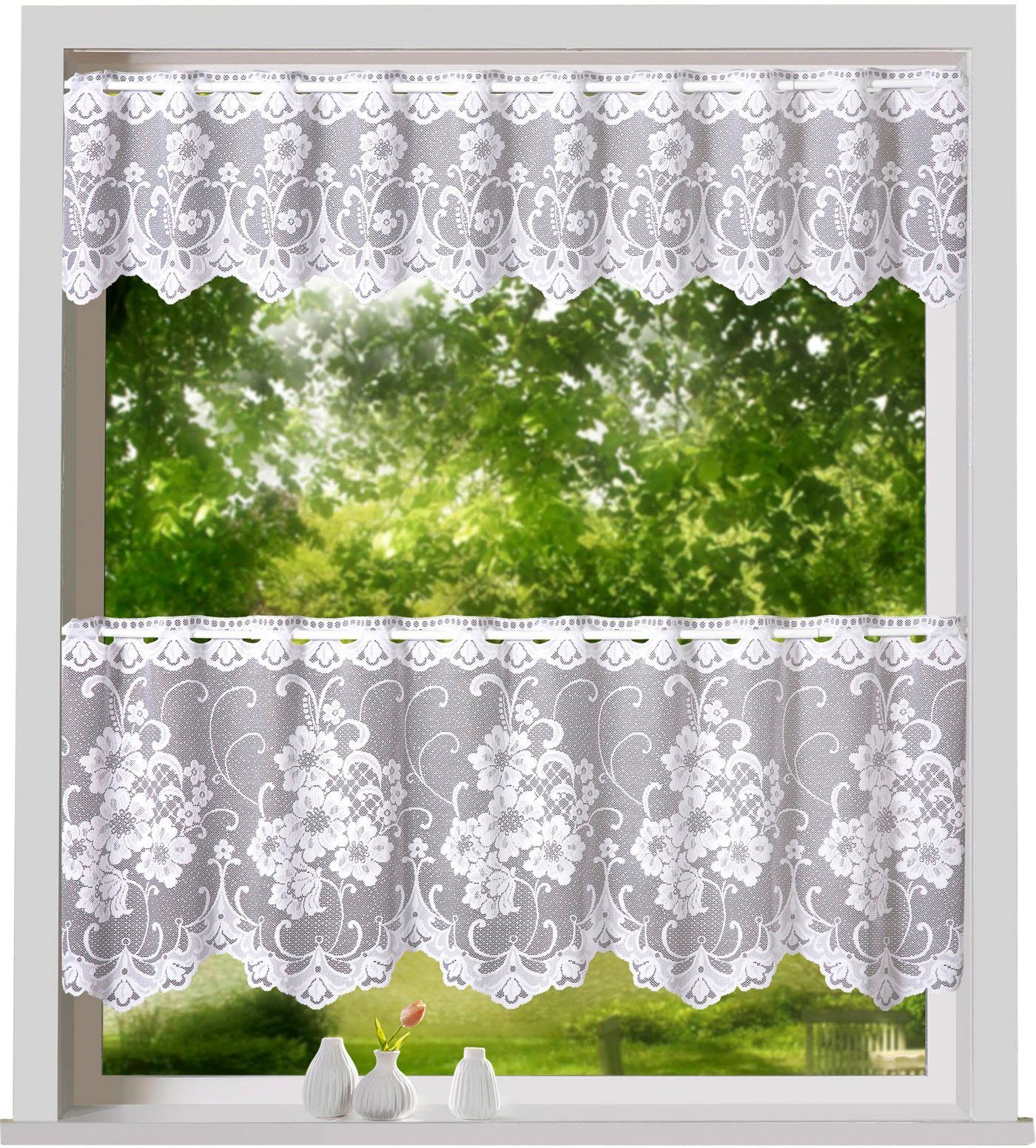 Scheibengardine Mantua, Weckbrodt, Stangendurchzug (1 St), halbtransparent, Jacquard, Bistro, Gardine, Jacquard, floral, geblümt