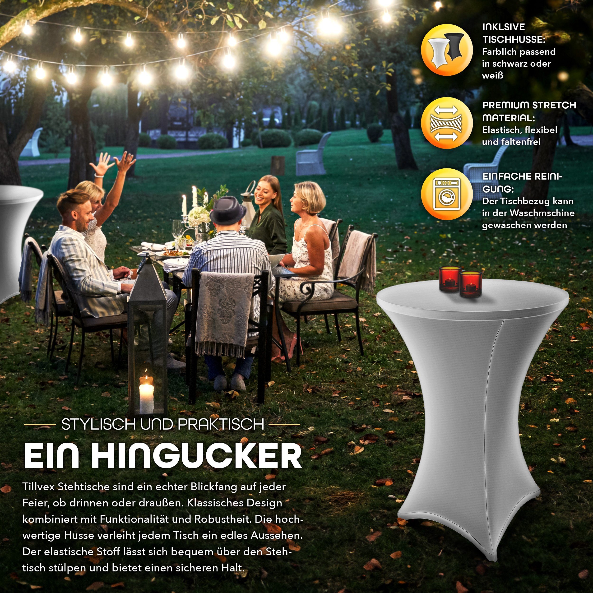 tillvex Stehtisch Gastro Stehtisch klappbar mit Husse Bistrotisch rund, FERTIG MONTIERT Klapptisch Partytisch Gartentisch