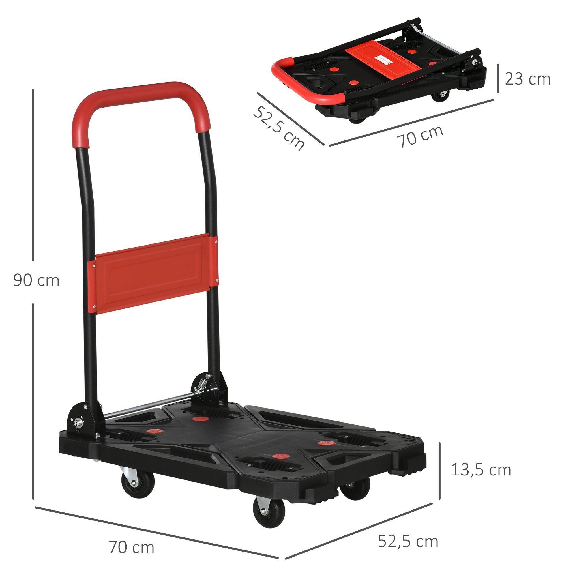Durhand Sackkarre Transportwagen, 150 kg belastbar, 70 cm x 52,5 cm x 90 cm, (Set, 1-St., 1 x Plattformwagen), faltbar