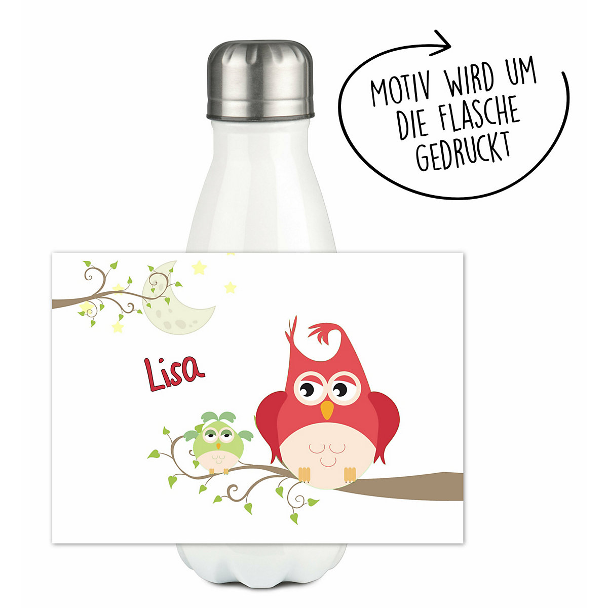 Edelstahl Kinder Thermoflasche / Trinkflasche bunt Eule Mama Spülmaschinenfest, Auslaufsicher, Bruchfest, Doppelwandig, Für Heißgetränke geeignet, Mit Deckel, Isoliert