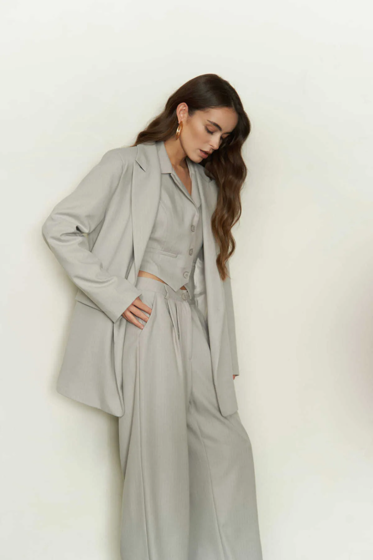 MAİ COLLECTİON  Rosali Graues Dreifach-Blazer-Jacken-Set