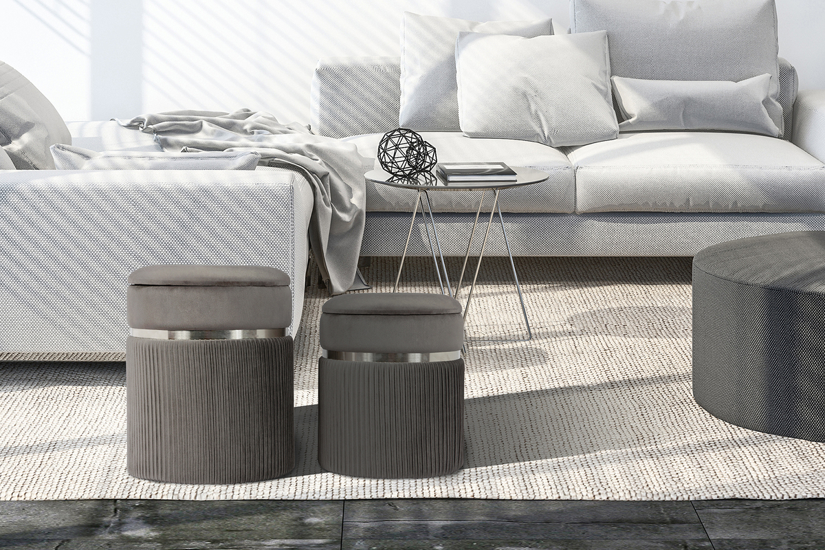 Kayoom Hocker Zora 325 2er-Set Grau / Silber