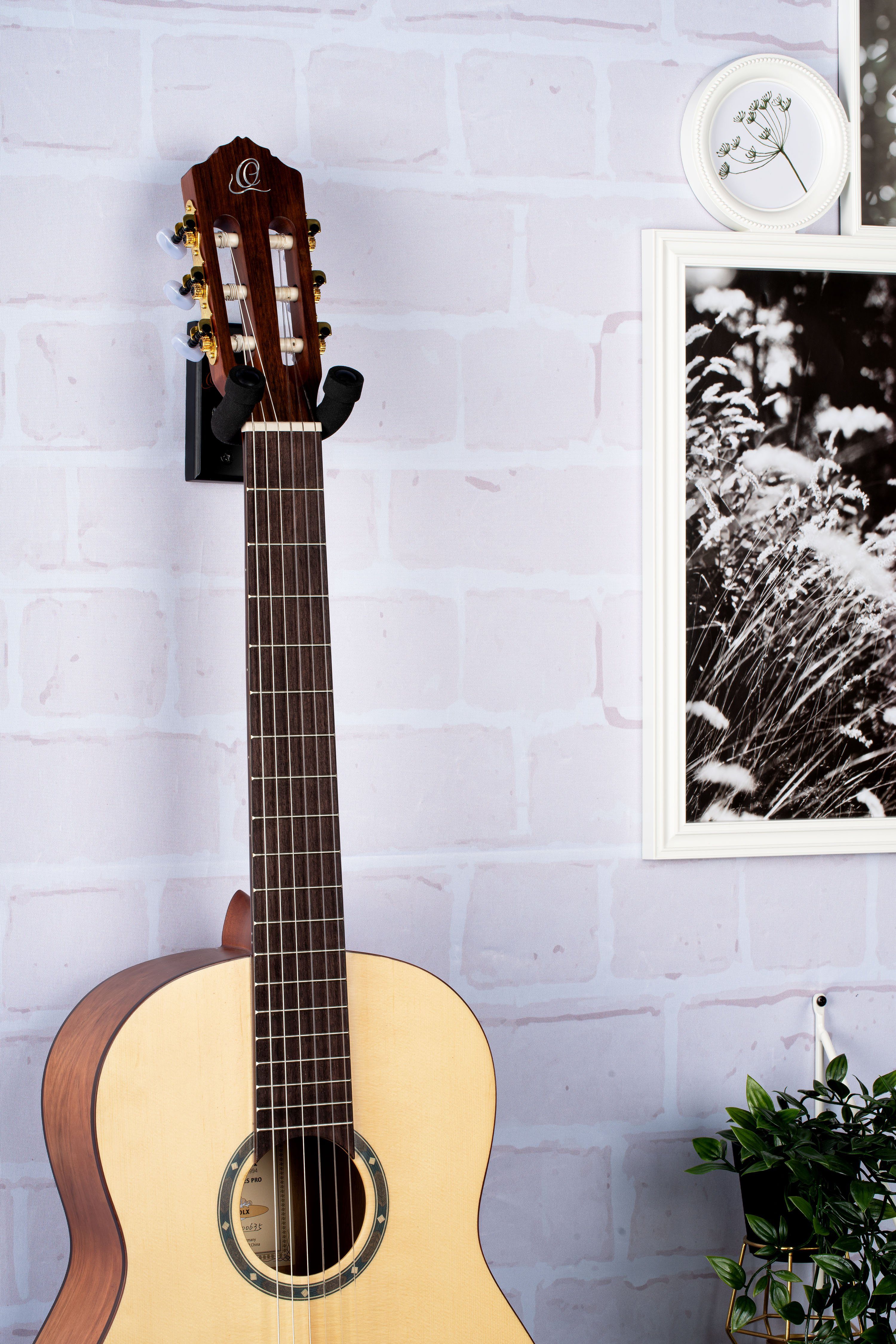 ORTEGA Guitars Gitarrenständer Wandhalterung für Gitarre/Ukulele, Naturholzkorpus