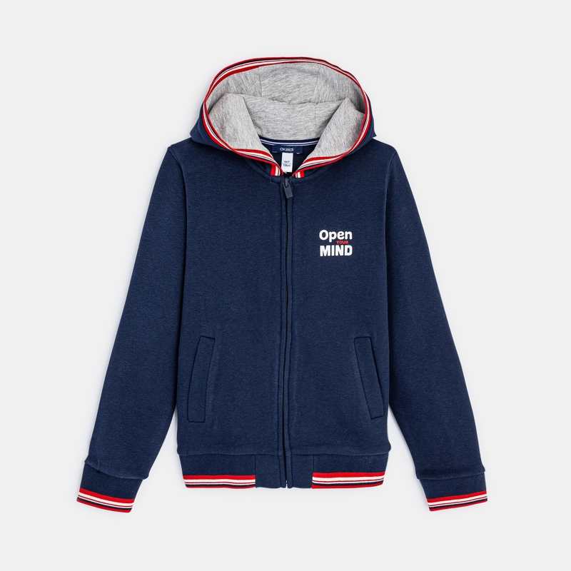 Sweat-shirt à capuche open mind bleu garçon