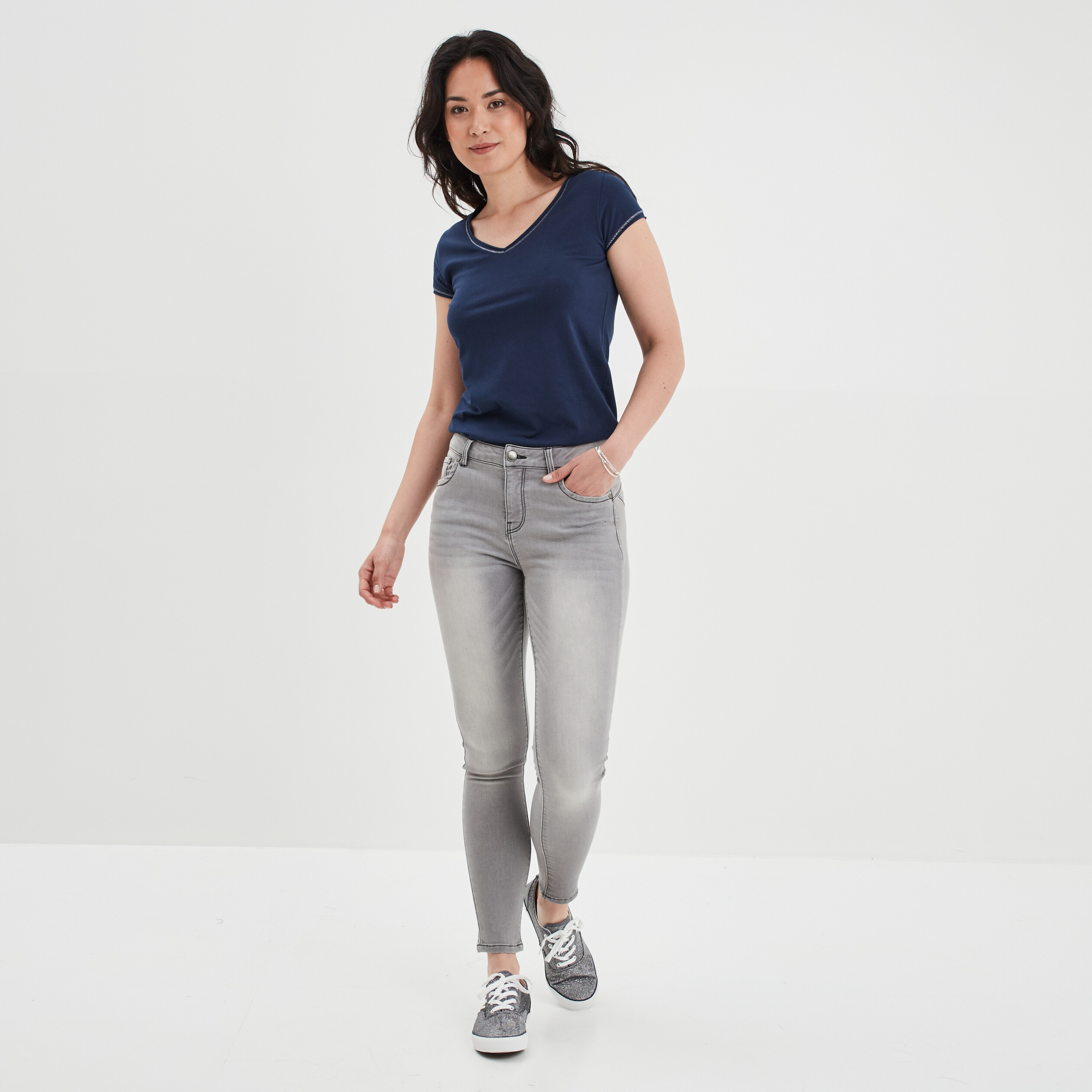 T-shirt manches courtes ajusté bleu marine femme | La Halle