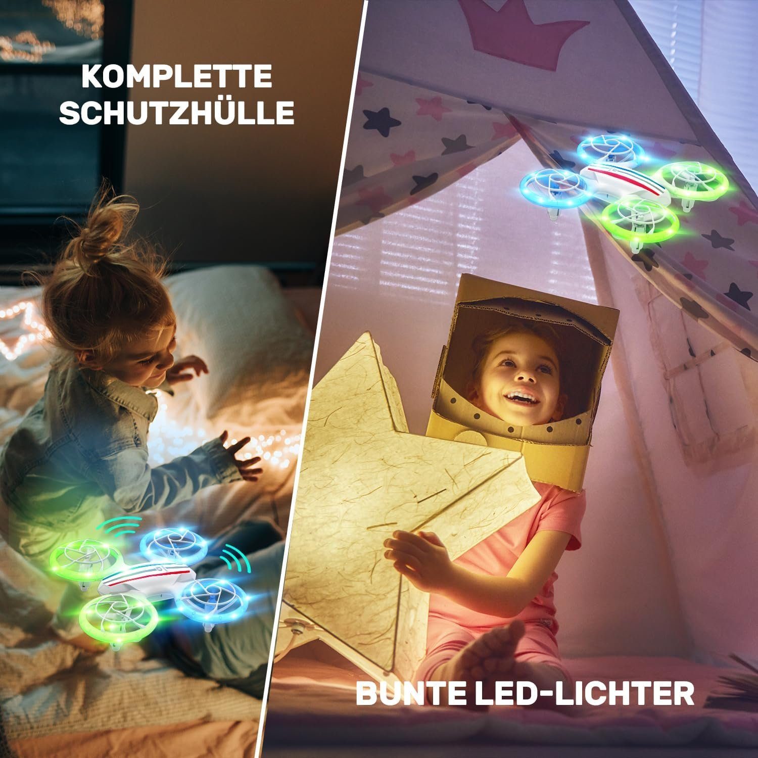 DEERC Mini Drohne mit Kamera für Kinder, RC FPV Quadrocopter mit Wifi Drohne (720P, mit 2 Akkus Lange FlugzeitBunte LED Lichter Kinderdrohnen für Anfänger)