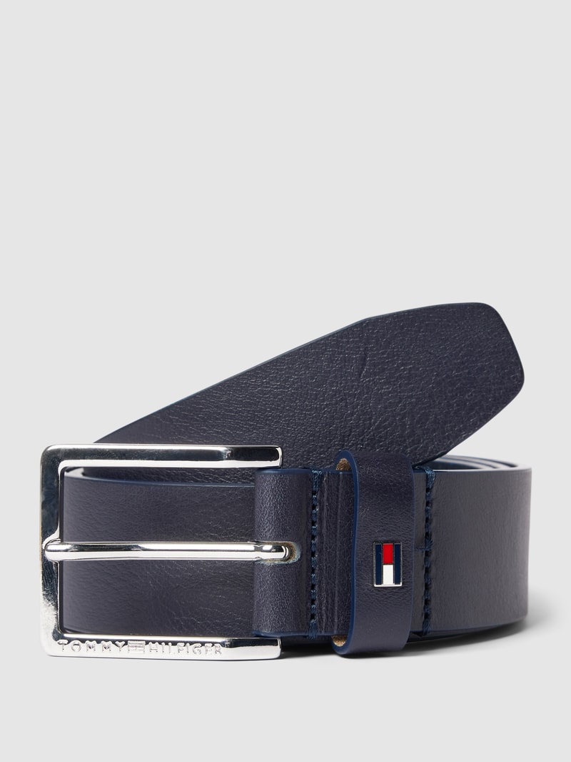 Gürtel aus Leder mit Label-Detail Modell 'OLIVER' in dunkelblau