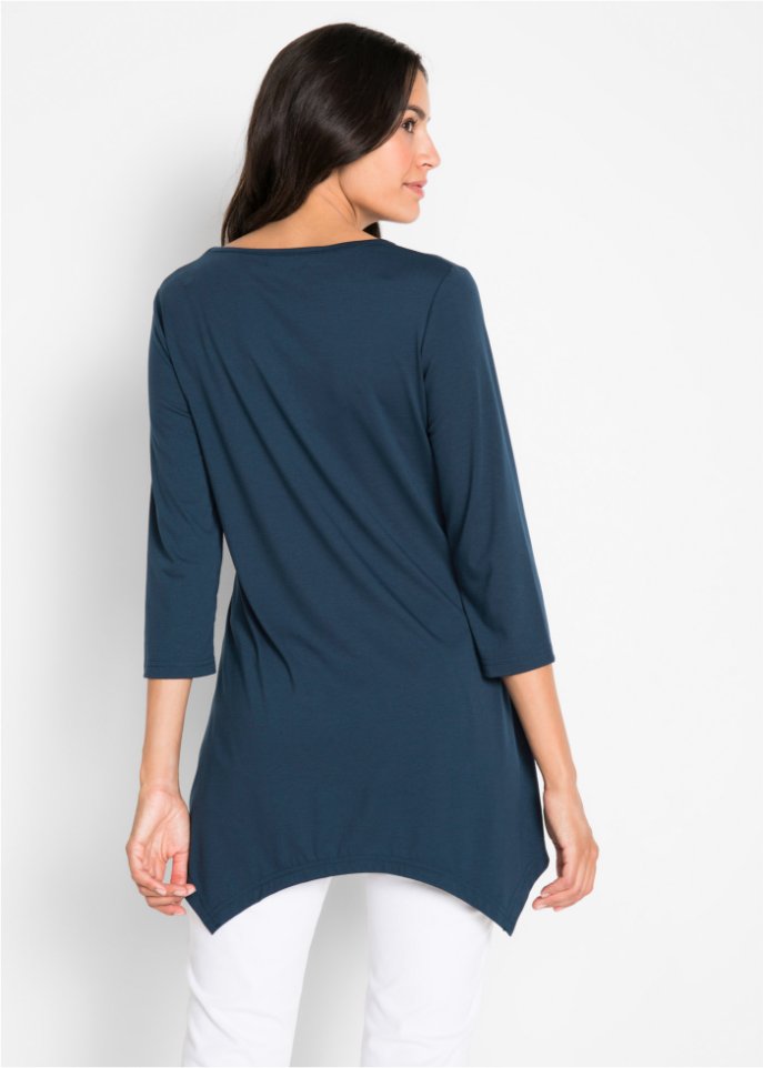 Zipfel-Longshirt mit V-Ausschnitt, 3/4-Arm