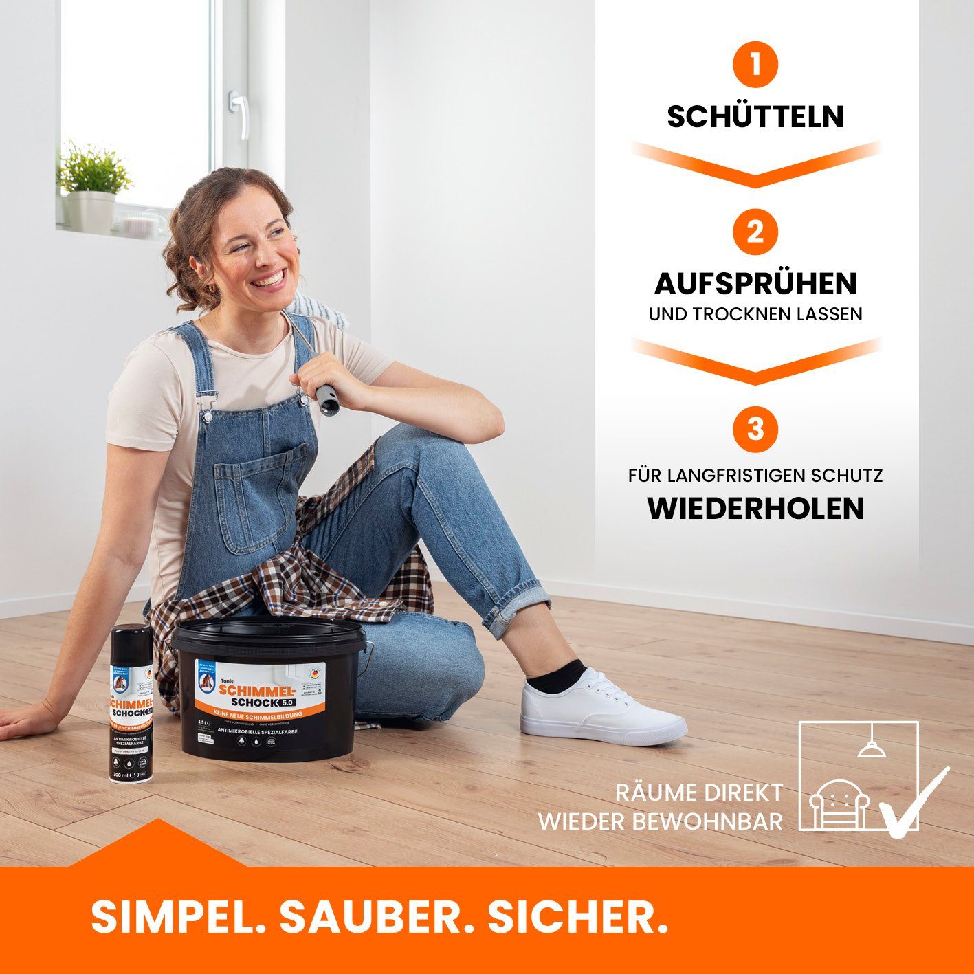 Tonis SCHIMMELSCHOCK Sprühfarbe 5.0 Antimikrobielle Spezialfarbe, gegen Schimmelflecken, verhindert Wachstum von Schimmelsporen 300ml